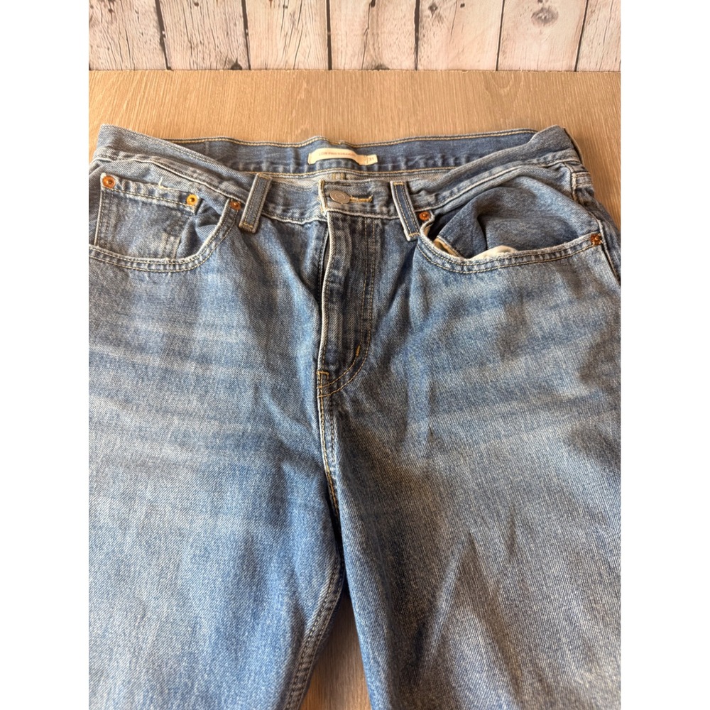 Levis Low Pro Straight Distressed Jeans Medium Wash Blue Denim Size 31